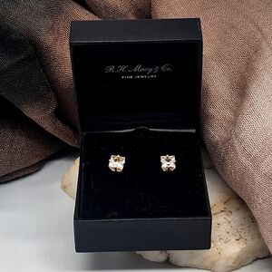 14k Yellow Gold Square Studs 6MM Minimalist Diamond Cut White Topaz